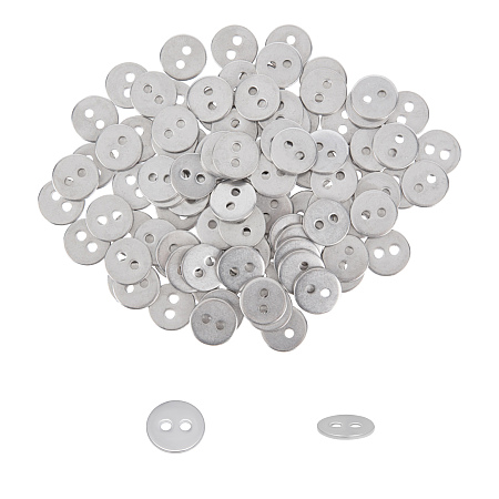 Unicraftale 304 Stainless Steel Buttons, 2-Hole, Flat Round, Stainless Steel Color, 12x1mm, Hole: 2mm; 100pcs/box