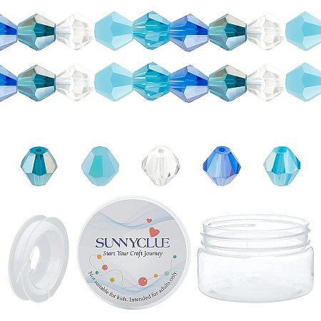 SUNNYCLUE DIY AB Color Plated Bead Stretch Bracelet Making Kits, include Electroplate Glass Beads and Strong Stretchy Beading Elastic Thread, Blue, Beads: 7.5x7.5mm, Hole: 1.5mm, 200pcs/set; Thread: 0.8mm; about 10m/roll, 1roll/set