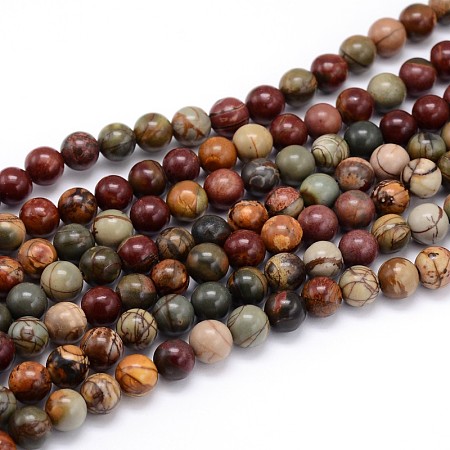 Arricraft Natural Picasso Stone/Picasso Jasper Round Bead Strands, 4mm, Hole: 1mm, about 92pcs/strand, 15.5 inches