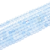 ARRICRAFT Natural Aquamarine Beads Strands, Grade AAA, Faceted, Round, 4~4.5mm, Hole: 0.7mm, about 88~104 pcs/Strand, 15.15 inches(38.5cm)