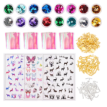 Olycraft DIY UV Resin, Epoxy Resin, Pressed Flower Jewelry, with Alloy Links, Open Back Bezel, Alloy Cabochons, Plastic Picture Stickers, Nail Art Decal Stickers, Paillette Beads, Mixed Color, 9x9.5x1mm, Hole: 5mm