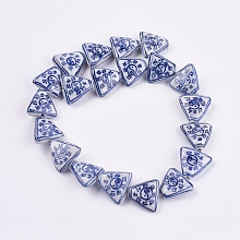 Honeyhandy Handmade Blue and White Porcelain Beads, Triangle with Tai Ji Pattern, Medium Blue, 17~18x17~18x6~7mm, Hole: 2mm