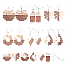 SUNNYCLUE DIY Dangle Earring Making, with Resin & Wood Pendants, Brass Earring Hooks, Iron Jump Rings, Platinum, Pendants: 12pcs/set