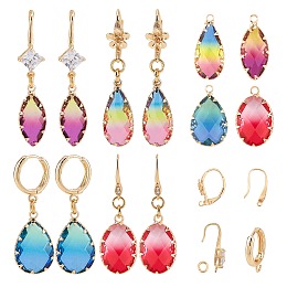 SUNNYCLUE DIY Earring Making Kits, with K9 Glass Imitation Tourmaline Pendants, Brass Earring Findings, Golden, Earring Findings: 8pcs/set