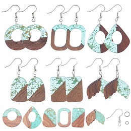 SUNNYCLUE DIY Dangle Earring Making Kits, include Transparent Resin & Walnut Wood Pendants, Brass Earring Hooks and Iron Jump Rings, Mixed Shapes, Pale Turquoise, Pendants: 12pcs/box