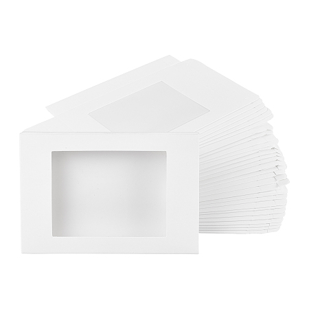 Globleland Foldable Creative Kraft Paper Box, Wedding Favour Boxes, Paper Gift Box, with Clear Window, Rectangle, White, Box: 12.5x8.5x1.5cm