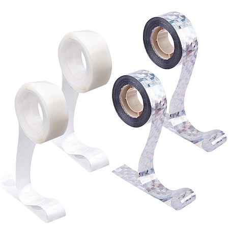 NBEADS Balloon Attachment Glue Point, Removable Glue Points Stickers, with Self-Adhesive Bird Repellent Scare Tape, Mixed Color, 13mm; 56x25mm; 4rolls/set