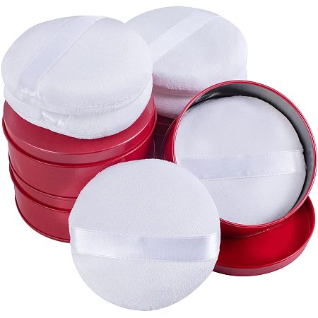 Olycraft DIY Cosmetics Storage Box Kits, with Empty Tinplate Box and Cotton Makeup Powder Puff, White, Box: 10.1x4cm, 4pcs/set
