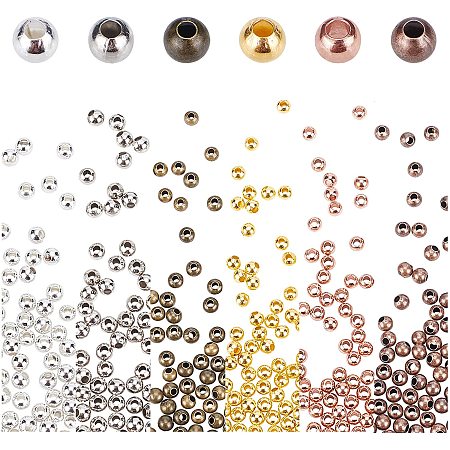 Brass Spacer Beads, Seamless, Round, Mixed Color, 3mm, Hole: 1~1.2mm; 6 colors, about 400pcs/color, 2400pcs/box