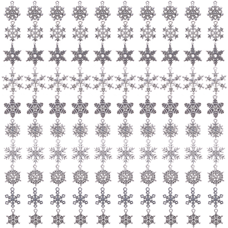 SUNNYCLUE Tibetan Style Pendants, Christmas, Snowflake, Antique Silver