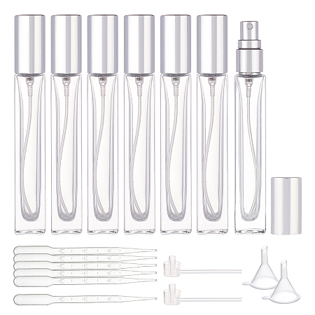 BENECREAT 10ml Refillable Glass Perfume Spray Bottle, with Plastic Dropper, Plastic Funnel Hopper, Plastic Pump, Silver, 16pcs/set