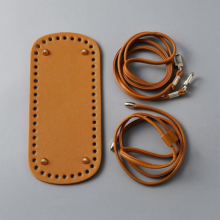 Arricraft PU Leather Bucket Bag Knitting Accessories Kits, including Bag Bottom Cushions, Bag Straps, Drawstring Cord, Chocolate, 22~120x0.7~10x0.3~1cm, 3pcs/set