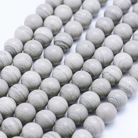 Arricraft Natural Silver Line Jasper Beads Strands, Round, 8mm, Hole: 1mm