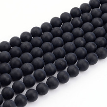 Arricraft Natural Black Agate Bead Strands, Frosted, Round, 4mm, Hole: 1mm, about 92~95pcs/strand, 15 inches