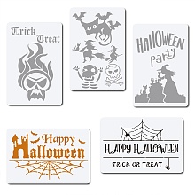 GORGECRAFT 5Pcs Halloween Stencils Ghost Bat Plastic Painting Templates Holiday Theme Drawing Stencil for Scrapbook Card Wood Wall Floor, 12x8 Inch