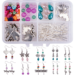 SUNNYCLUE DIY Earring Making, with Tibetan Style Alloy Links, Alloy Pendants, Jade/Shell/Glass Beads and Brass Earring Hooks, Mixed Color, 11x7x3cm