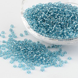 Honeyhandy 8/0 Glass Seed Beads, Silver Lined Round Hole, Round, Pale Turquoise, 3mm, Hole: 1mm, about 1097pcs/50g