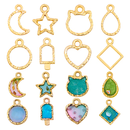 Olycraft Zinc Alloy Open Back Bezel Pendants, For DIY UV Resin, Epoxy Resin, Pressed Flower Jewelry, Mixed Shapes, Golden, 11.5~15x7~12.5x1.5mm; 80pcs/set