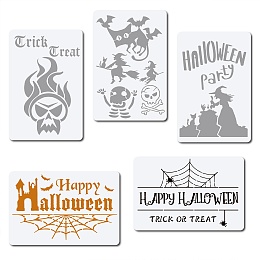 GORGECRAFT 5Pcs Halloween Stencils Ghost Bat Plastic Painting Templates Holiday Theme Drawing Stencil for Scrapbook Card Wood Wall Floor, 12x8 Inch