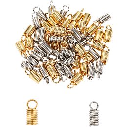 Unicraftale Vacuum Plating 304 Stainless Steel Coil Cord Ends, Column, Golden & Stainless Steel Color, 6.8x5.2x1.1cm; 60pcs/box