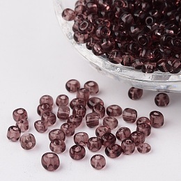 Honeyhandy 6/0 Glass Seed Beads, Transparent, Round, Pale Violet Red, 4mm, hole: 1.5mm, about 496pcs/50g