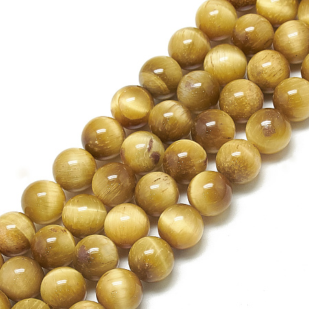 ARRICRAFT Natural Tiger Eye Beads Strands,  Round, Gold, 8~8.5mm, Hole: 1mm, about 50pcs/strand, 15.7 inches