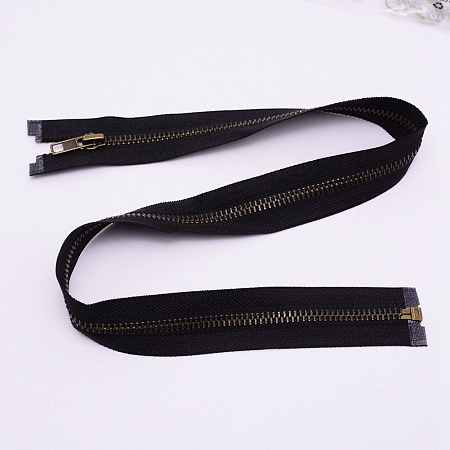 Arricraft Nylon Garment Accessories, Zip-fastener Component Sets, Brass Zipper & Zipper Puller, Black, Antique Bronze, 60x3cm