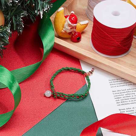 PandaHall Elite 4 Colors Nylon Beading String Cord 0.8mm Chinese Knotting Cord Kumihimo Macrame Thread Cord for Friendship Bracelets Christmas Tree Ornament, 400 Yards