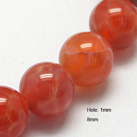 Arricraft Natural Fire Agate Beads Strands, Round, 8mm, Hole: 1mm