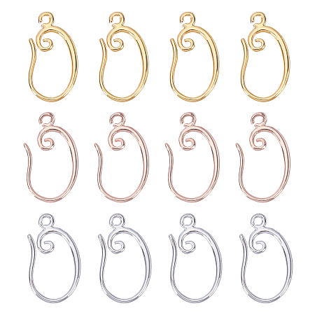 Brass Earring Hooks, with Loop, Mixed Color, 19x10.5x1.5mm, Hole: 1.5mm; Pin: 1mm; 3 colors, 6pairs/color, 18pairs/box