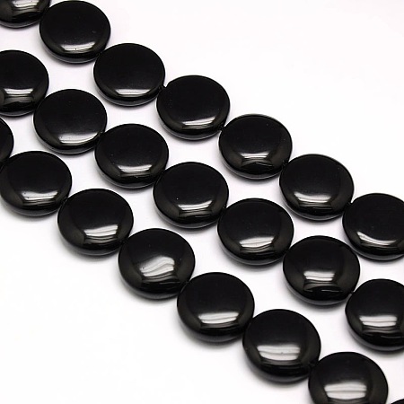 Arricraft Natural Flat Round Obsidian Beads Strands, 20x7~9mm, Hole: 1mm, about 20pcs/strand, 15.74 inches