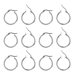 Unicraftale 304 Stainless Steel Hoop Earring, Ring, Stainless Steel Color, 24.5x23x2mm, Pin: 1mm; 12pairs/box