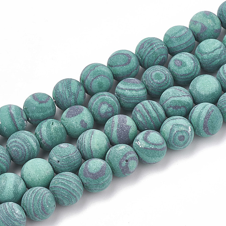 ARRICRAFT Synthetic Malachite Beads Strands, Frosted, Round, 8mm, Hole: 1mm, about 47pcs/strand, 15.5 inches