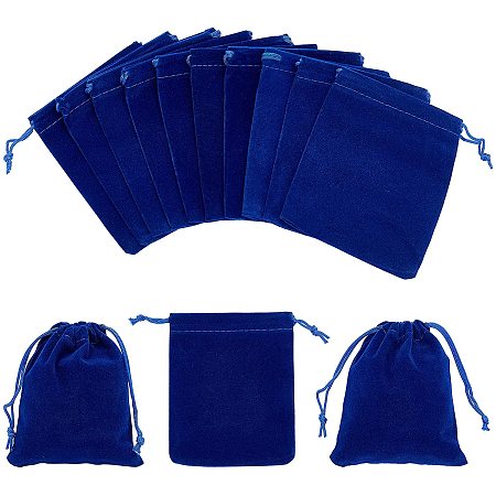 Rectangle Velvet Pouches, Candy Gift Bags Christmas Party Wedding Favors Bags, Dark Blue, 12x10cm