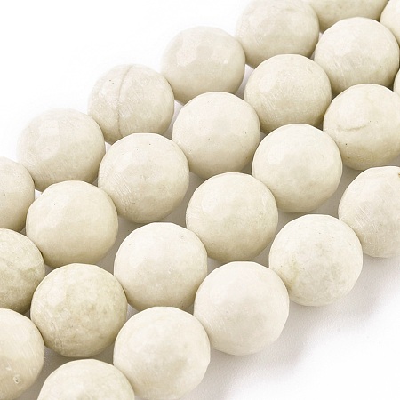 Arricraft Natural Fossil Round Bead Strands, Faceted, Beige, 12mm, Hole: 1mm, about 32pcs/strand, 15.5 inches