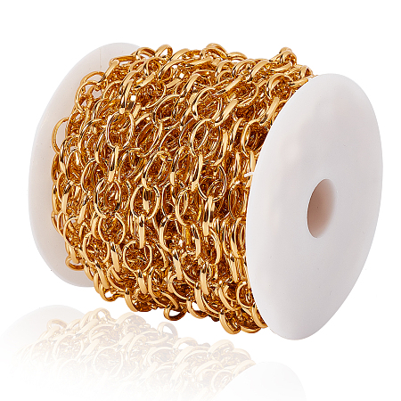 Unwelded Aluminum Cable Chains, for Jewelry Making, with Plastic Spools, Gold, 12x9.2x2x1mm, 12.5m/roll