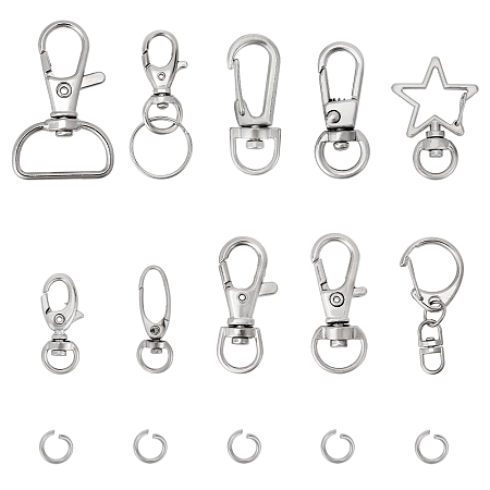 DIY Keychain Clasp Kits, with Alloy/Iron Swivel Lobster Claw Clasps and Zinc Alloy Keychain Clasp, with Bead Container, Platinum, 11.8x7.2x3.5cm, about 60pcs/box