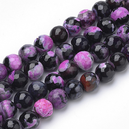 Arricraft Dyed Natural Fire Agate Beads Strands, Two-Tone Color, Faceted, Round, Violet, 6~6.5mm, Hole: 1mm, about 63pcs/strand, 15.5 inches