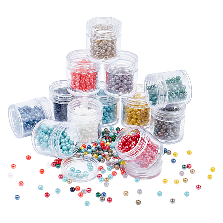 Arricraft 6/0 Transparent Glass Seed Beads, Round, Mixed Color, 4x3mm, Hole: 1mm, 12 colors, about 150pcs/color, 1800pcs/set