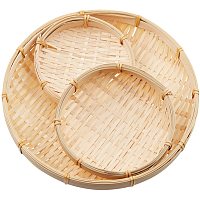 Bamboo Colander Bamboo Sieve, Chinese Traditional Bamboo Plate, with Small Kichen Bamboo Baskets, Tan, 15x5cm; 13.7x3cm; 25.5x4cm; 3pcs/set