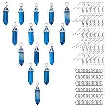 SUNNYCLUE 1 Box DIY Earring Making Kit Including 15Pcs Blue Stone Hexagonal Pendants Crystal Stone Chakra & 30Pcs Earring Hooks & 60Pcs Jump Rings for Women Adults DIY Jewelry Making