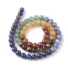 ARRICRAFT Natural Red Rainbow Jasper & Yellow Aventurine & Tiger Eye & Green Aventurine & Blue Spot Stone & Lapis Lazuli & Amethyst Beads Strands, Round, Chakra, 6mm, Hole: 0.6mm, about 63pcs/strand, 15.75 inches(40cm)