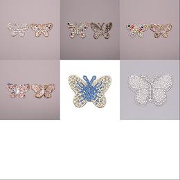 Arricraft 5Pcs 5 Style Butterfly Glitter Glass Hotfix Rhinestone, Iron on Patches, for DIY Dress, Shoes, Garment Decoration, Mixed Color, 40x66x2.3mm, 1pc/style