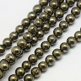 Arricraft Natural Pyrite Beads Strands, Round, 5mm, Hole: 1mm, about 80pcs/strand, 15.74 inches