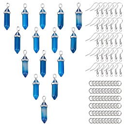 SUNNYCLUE 1 Box DIY Earring Making Kit Including 15Pcs Blue Stone Hexagonal Pendants Crystal Stone Chakra & 30Pcs Earring Hooks & 60Pcs Jump Rings for Women Adults DIY Jewelry Making