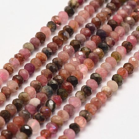 ARRICRAFT Natural Tourmaline Bead Strands, Faceted, Rondelle, 4x3mm, Hole: 1mm, about 128pcs/strand, 15.2 inches