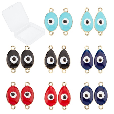 SUNNYCLUE Alloy Enamel Links Connectors, Mixed Shape with Evil Eye, Light Gold, Mixed Color, Oval with Evil Eye: 22.5x11x6~7mm, Hole: 1.6mm, 4colors, 2pcs/color 8pcs;