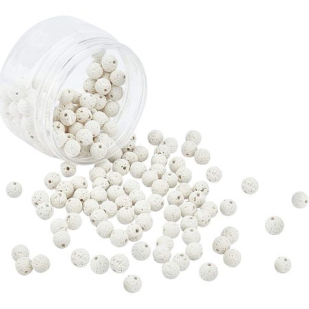 Natural Lava Beads Strands, Round, White, 8mm, Hole: 0.5mm, about 192pcs/box