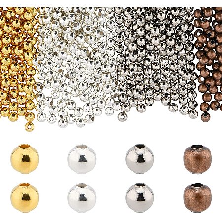 PandaHall Elite Tibetan Style Iron Spacer Beads, Round, Mixed Color, 5mm, Hole: 2mm, 4 colors, 200pcs/color, 800pcs/box