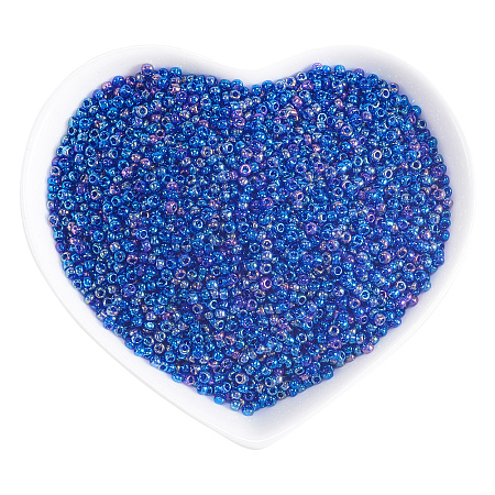 Ornaland 12/0 Round Glass Seed Beads, Grade A, Transparent Colours Rainbow, Royal Blue, 2x1.5mm, Hole: 0.9mm; about 11200pcs/bag